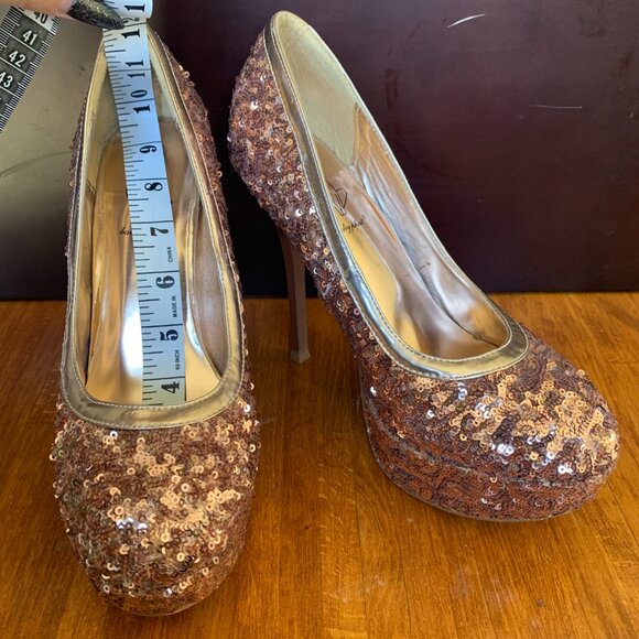 Baby Phat Rose Gold Sequin Round Toe Stiletto Platform Pumps - Picture 11 of 11